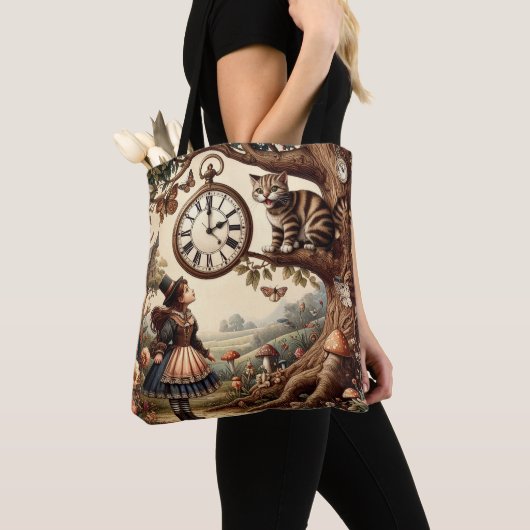 Alice & Cheshire Cat: Whimsical Wonderland Fantasy Tote Bag (Dichtbij)