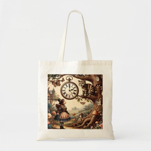 Alice & Cheshire Cat: Whimsical Wonderland Fantasy Tote Bag (Voorkant)