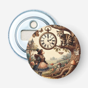 Alice & Cheshire Cat: Whimsische Fantasie in Wonde Button Flesopener