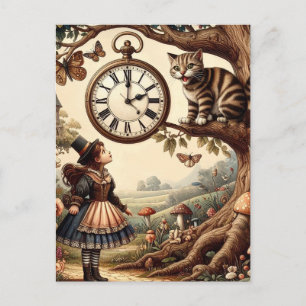Alice & Cheshire Cat: Whimsische Wonderland Fantas Briefkaart