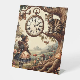 Alice & Cheshire Cat: Whimsische Wonderland Fantas Reclamebord Met Voetstuk