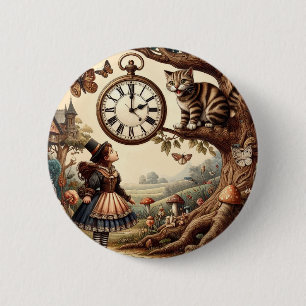 Alice & Cheshire Cat: Whimsische Wonderland Fantas Ronde Button 5,7 Cm