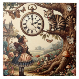 Alice & Cheshire Cat: Whimsische Wonderland Fantas Tegeltje