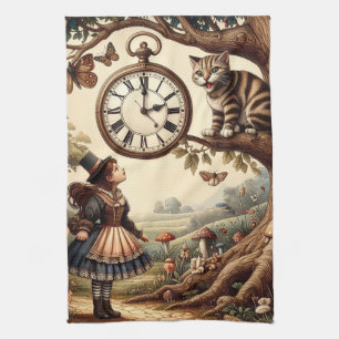 Alice & Cheshire Cat: Whimsische Wonderland Fantas Theedoek