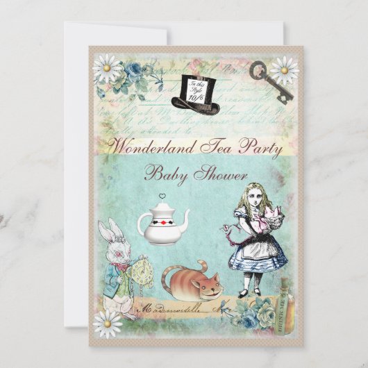 Alice & Cheshire Cat Wonderland Baby shower Kaart (Voorkant)