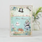 Alice & Cheshire Cat Wonderland Baby shower Kaart (Staand voorkant)