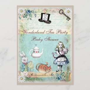 Alice & Cheshire Cat Wonderland Baby shower Kaart