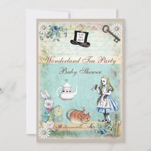 Alice & Cheshire Cat Wonderland Baby shower Kaart (Voorkant)
