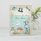 Alice & Cheshire Cat Wonderland Baby shower Kaart (Staand voorkant)