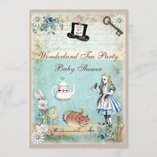 Alice & Cheshire Cat Wonderland Baby shower Kaart