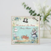 Alice & Cheshire Cat Wonderland Baby shower Kaart (Staand voorkant)