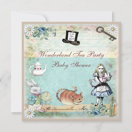 Alice & Cheshire Cat Wonderland Baby shower Kaart (Voorkant)