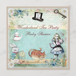 Alice & Cheshire Cat Wonderland Baby shower Kaart