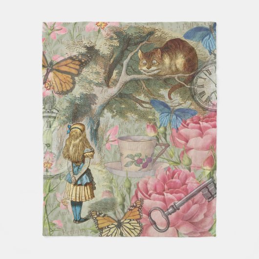 Alice Cheshire Kat Wonderland Boomgaard Fleece Deken (Voorkant)