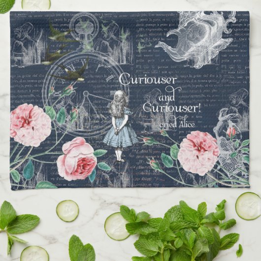 Alice Curioser Wonderland Blue Pink Tea Towel Theedoek (Gevouwen)