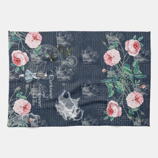 Alice Curioser Wonderland Blue Pink Tea Towel Theedoek (Horizontaal)