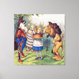 Alice, De Leeuw en de Unicorn in Wonderland Canvas Afdruk