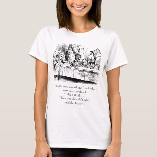 Alice & de Mad Tea Party met 'talk'-citaat T-shirt (Voorkant)