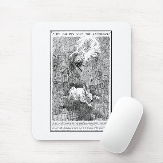 Alice die het konijnenhol omlaag gooit muismat (Met muis)