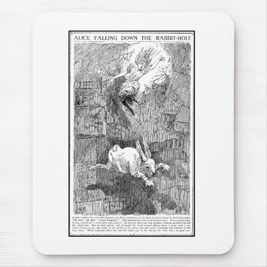 Alice die het konijnenhol omlaag gooit muismat (Voorkant)