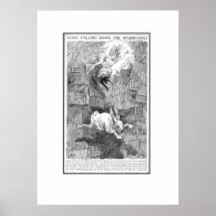 Alice die het konijnenhol omlaag gooit poster