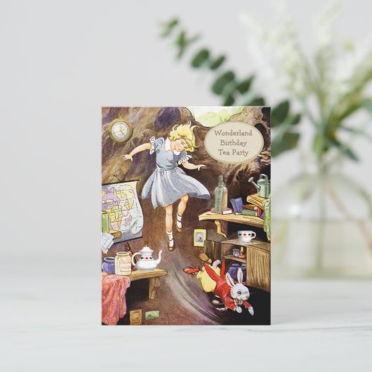 Alice Down the Rabbit Hole Birthday Tea Party Kaart (Staand voorkant)