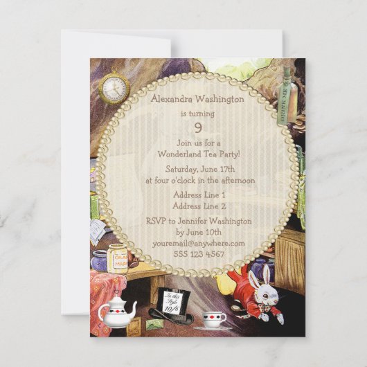 Alice Down the Rabbit Hole Birthday Tea Party Kaart (Achterkant)