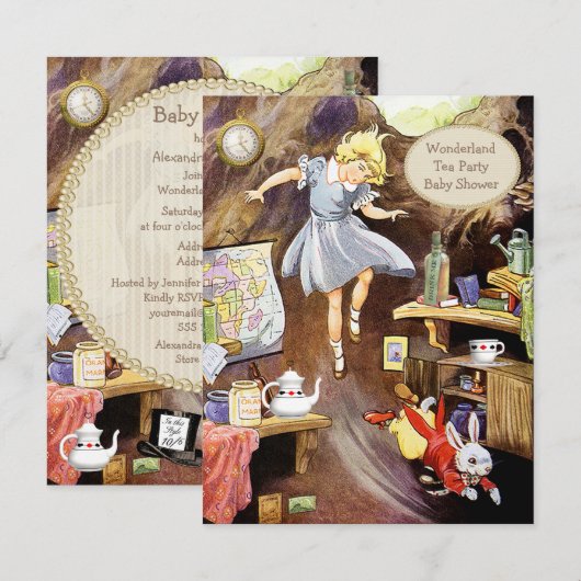 Alice Down the Rabbit Hole Wonderland Baby shower Kaart (Voorkant / Achterkant)