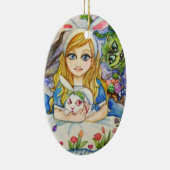 Alice en Bunny Keramisch Ornament (Rechts)