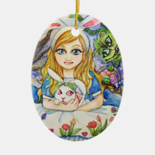 Alice en Bunny Keramisch Ornament