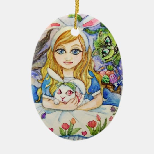 Alice en Bunny Keramisch Ornament (Voorkant)