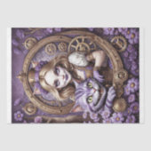 Alice en Cheshire Cat in Paarse Steampunk-stijl Tissuepapier (Voorkant)