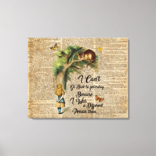 Alice en Cheshire Cat Quote Dictionary Art Canvas Afdruk