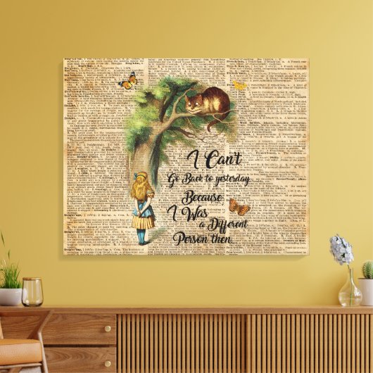 Alice en Cheshire Cat Quote Dictionary Art Canvas Afdruk (Insitu (Woonkamer))