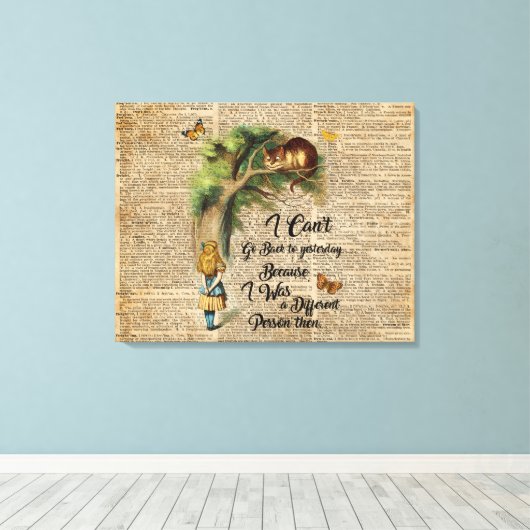 Alice en Cheshire Cat Quote Dictionary Art Canvas Afdruk (Insitu (Houten vloer))