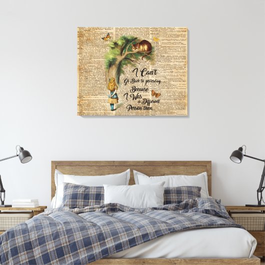 Alice en Cheshire Cat Quote Dictionary Art Canvas Afdruk (Insitu (Slaapkamer))