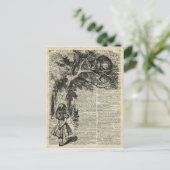 Alice en Cheshire Stencil Art over de oude boekpag Briefkaart (Staand voorkant)