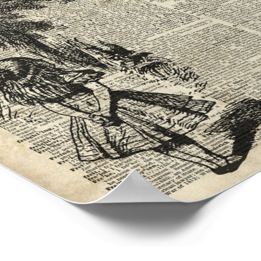Alice en Cheshire Stencil Art over de oude boekpag Poster (Hoek)