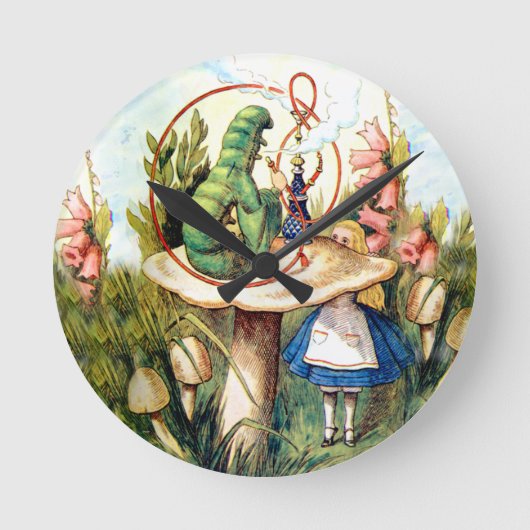 Alice en de Caterpijler in Wonderland Ronde Klok (Voorkant)