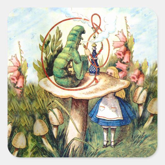 Alice en de Caterpijler in Wonderland Vierkante Sticker (Voorkant)
