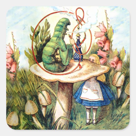 Alice en de Caterpijler in Wonderland Vierkante Sticker (Voorkant)