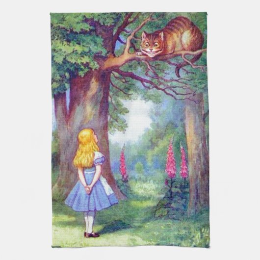 Alice en de Cheshire Cat Full Color Theedoek (Verticaal)