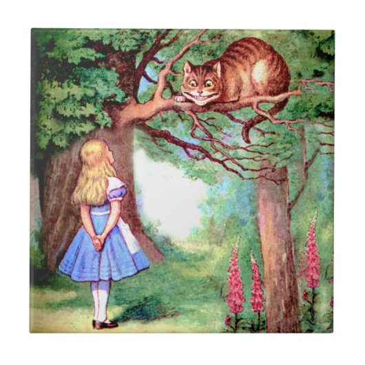Alice en de Cheshire Cat in Wonderland Tegeltje (Voorkant)