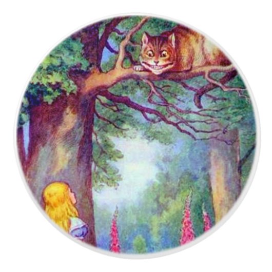 Alice en de Cheshire Cat Keramische Knop (Voorkant)