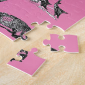 Alice en de flamingo (roze achtergrond) legpuzzel (Zijkant)