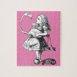 Alice en de flamingo (roze achtergrond) legpuzzel