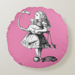 Alice en de flamingo (roze achtergrond) rond kussen