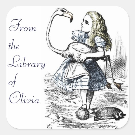 Alice en de Flamingo Vierkante Sticker (Voorkant)