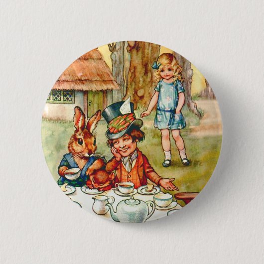 ALICE EN DE GEKKE HATTER'S THEEFEEST RONDE BUTTON 5,7 CM (Voorkant)