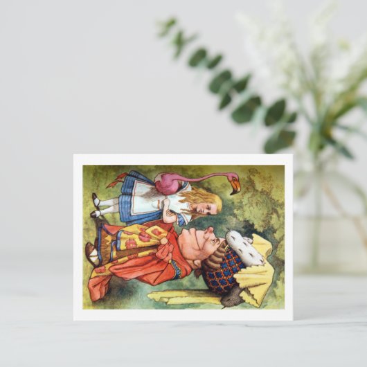 Alice en de hertogin spelen Flamingo Croquet Briefkaart (Staand voorkant)